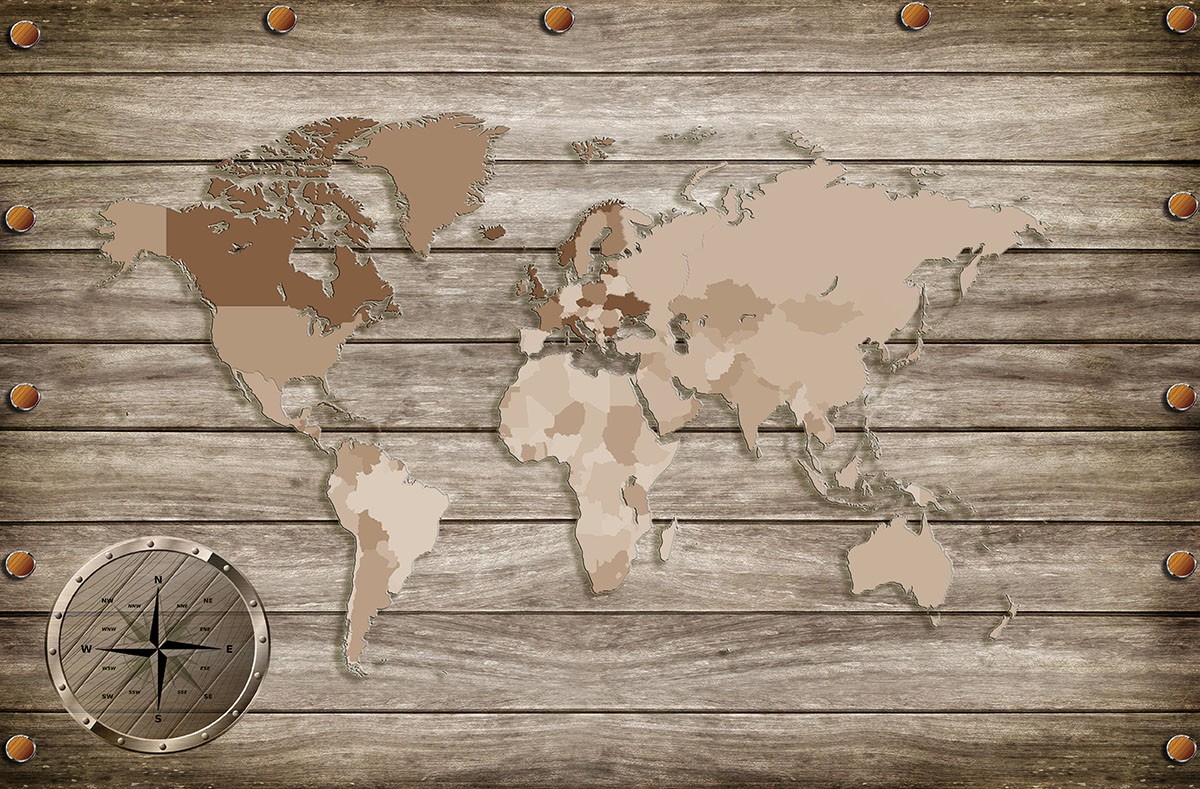 Ταπετσαρία Χάρτες - Πυξίδα - Ρολόγια 61 Παγκόσμιος χάρτης σε απομίμηση ξύλου